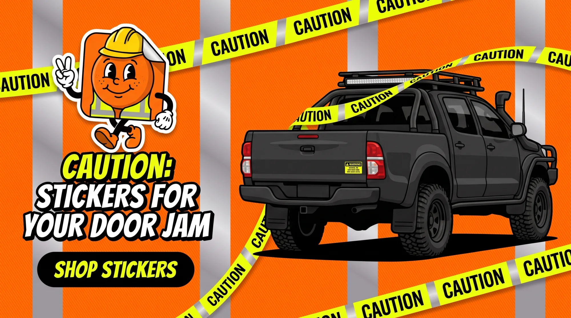 4x4 caution stickers, hi-vis styling